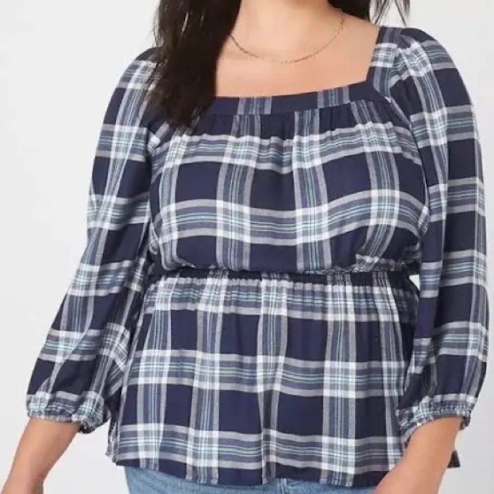 Lane Bryant Navy Plaid Blouse